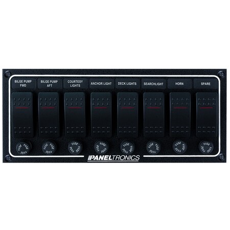 Paneltronics Waterproof Dc 8 Position Lighted Rocker & Fuse 9960013B